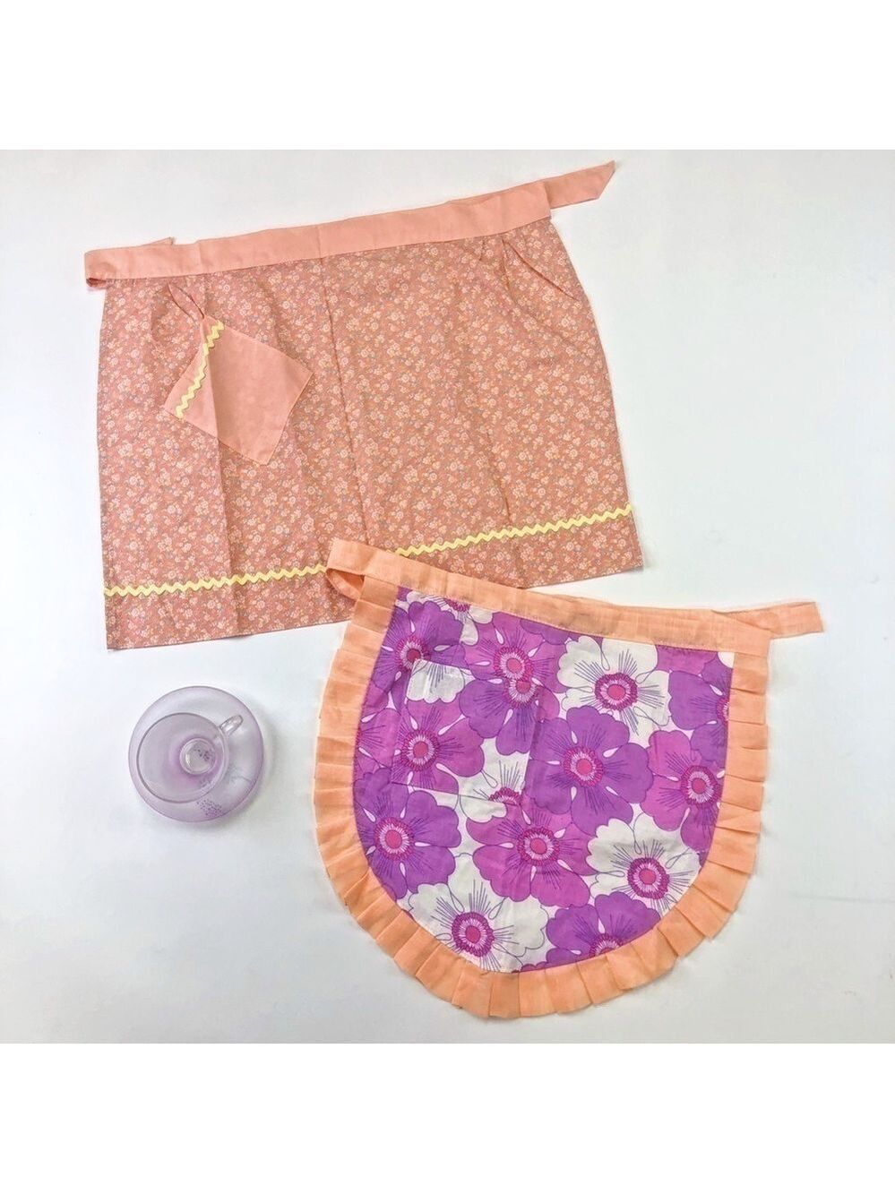 VINTAGE 60s Retro Apron pair floral prints Classic Kitchen